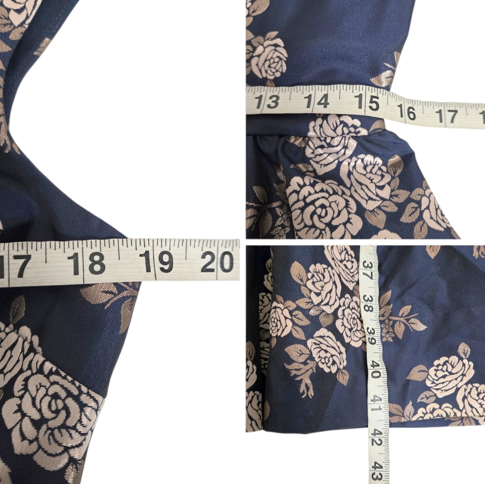 Gal Meets Glam Jenny Wallpaper Navy Blue Rose Floral Ruffle Knee Length Dress - Picture 10 of 12